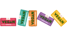 Vegane Klassiker Marzipan Klassiker, Nougat Knusperwaffel, Mandel-Brownie-Choc, Double-Choc und Caramel Crunch