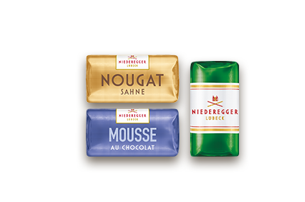 3 Niederegger Pralinen in den Sorten Nougat, Mousse und Pistazien Marzipan